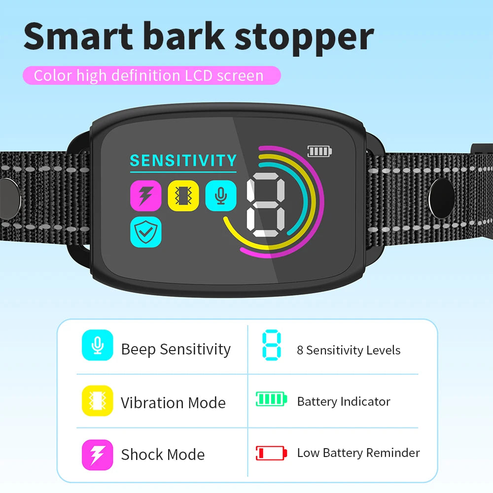 Dog Training Collar Automatic anti Bark Dog Collar Type-C Rechargeable Dog Trainer Electric Shock Vibration Buzzer Waterproof